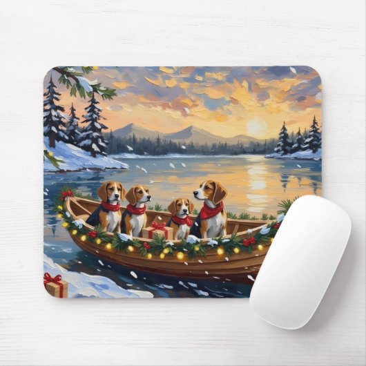 Beagle Christmas Boat Holiday Muismat (Met muis)