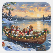 Beagle Christmas Boat Holiday Vierkante Sticker (Voorkant)