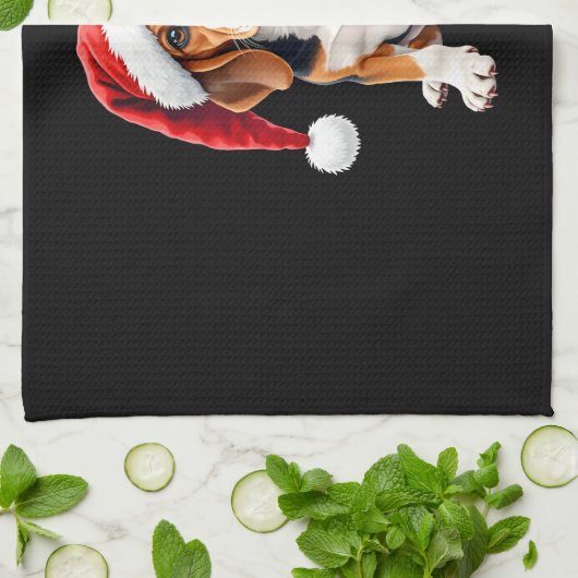 Beagle Christmas Dog Long Sleeve T-Shirt Theedoek (Gevouwen)