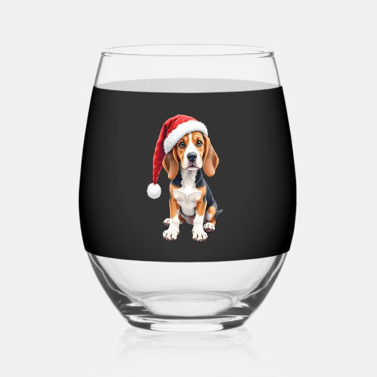 Beagle Christmas Dog Long Sleeve T-Shirt Wijnglas Zonder Voet (Voorkant)