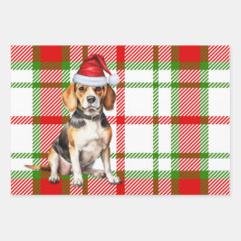 Beagle Christmas Dog Red Holiday Plaid Inpakpapier Vel