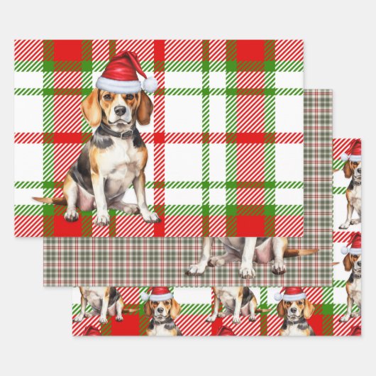 Beagle Christmas Dog Red Holiday Plaid Inpakpapier Vel (Set)