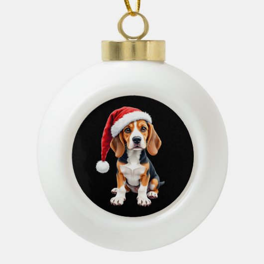 Beagle Christmas Dog T-shirt met lange mouwen Keramische Bal Ornament (Voorkant)