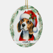 Beagle Christmas Gepersonaliseerde Schattigee Sant Keramisch Ornament (Rechts)