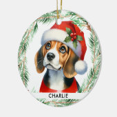 Beagle Christmas Gepersonaliseerde Schattigee Sant Keramisch Ornament (Links)
