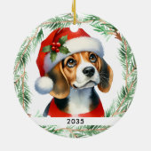 Beagle Christmas Gepersonaliseerde Schattigee Sant Keramisch Ornament (Achterkant)