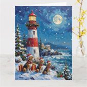 Beagle Christmas Lighthouse Holiday Kaart (Gele Bloem)