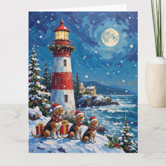 Beagle Christmas Lighthouse Holiday Kaart (Voorkant)