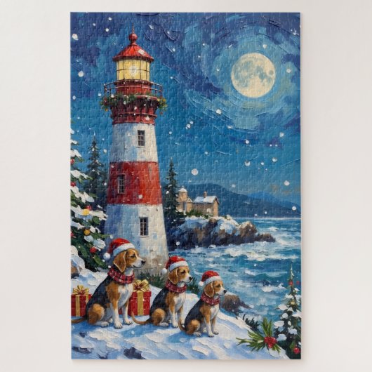 Beagle Christmas Lighthouse Holiday Legpuzzel (Verticaal)