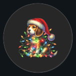 Beagle Christmas Lights Santa Hat Hondenliefhebber Ronde Sticker<br><div class="desc">Beagle Christmas Lights Santa Hat Hondenliefhebber</div>