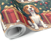 Beagle Christmas Morning Gift-Unboxing Painting Cadeaupapier (Rol Hoek)