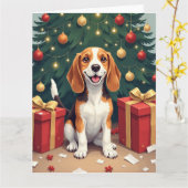 Beagle Christmas Morning Gift-Unboxing Painting Kaart (Gele Bloem)