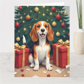 Beagle Christmas Morning Gift-Unboxing Painting Kaart (Voorkant)