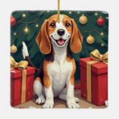Beagle Christmas Morning Gift-Unboxing Painting Keramisch Ornament (Achterkant)