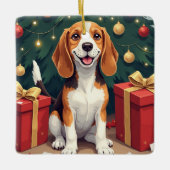 Beagle Christmas Morning Gift-Unboxing Painting Keramisch Ornament (Voorkant)
