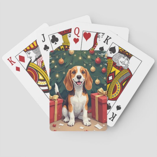Beagle Christmas Morning Gift-Unboxing Painting Pokerkaarten (Achterkant)