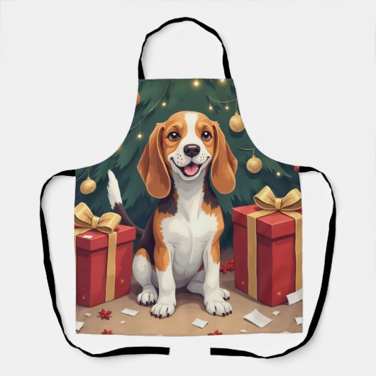 Beagle Christmas Morning Gift-Unboxing Painting Schort (Voorkant)