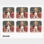 Beagle Christmas Morning Gift-Unboxing Painting Vierkante Sticker (Vel)