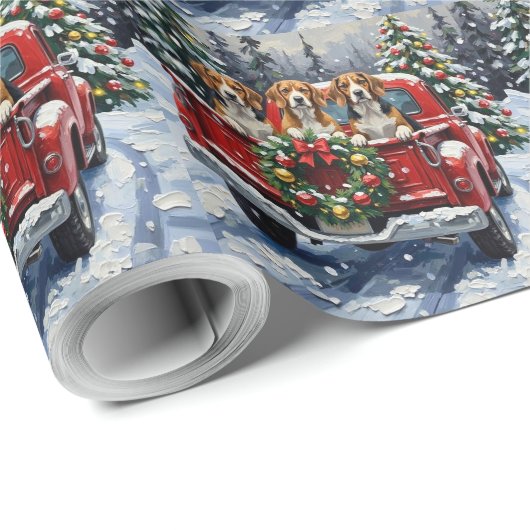 Beagle Christmas Red Truck Holiday Cadeaupapier (Rol Hoek)