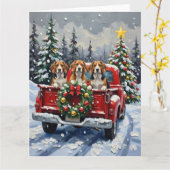 Beagle Christmas Red Truck Holiday Kaart (Gele Bloem)