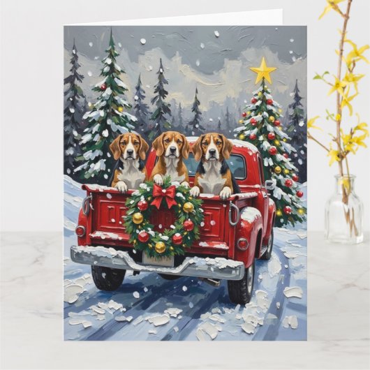 Beagle Christmas Red Truck Holiday Kaart (Gele Bloem)