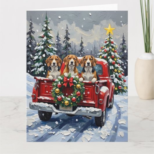 Beagle Christmas Red Truck Holiday Kaart (Voorkant)
