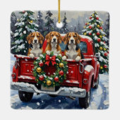 Beagle Christmas Red Truck Holiday Keramisch Ornament (Achterkant)