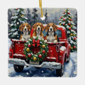 Beagle Christmas Red Truck Holiday Keramisch Ornament (Voorkant)