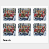 Beagle Christmas Red Truck Holiday Vierkante Sticker (Vel)