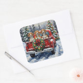 Beagle Christmas Red Truck Holiday Vierkante Sticker (Envelop)