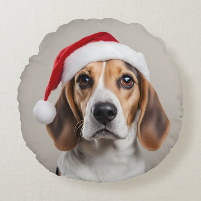 Beagle Christmas Rond Kussen (Voorkant)