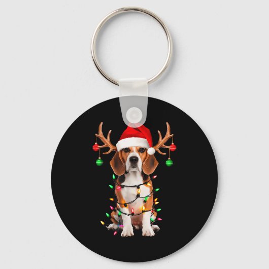 Beagle Christmas Tree Shirt Beagle Santa Hat Lover Sleutelhanger (Voorkant)