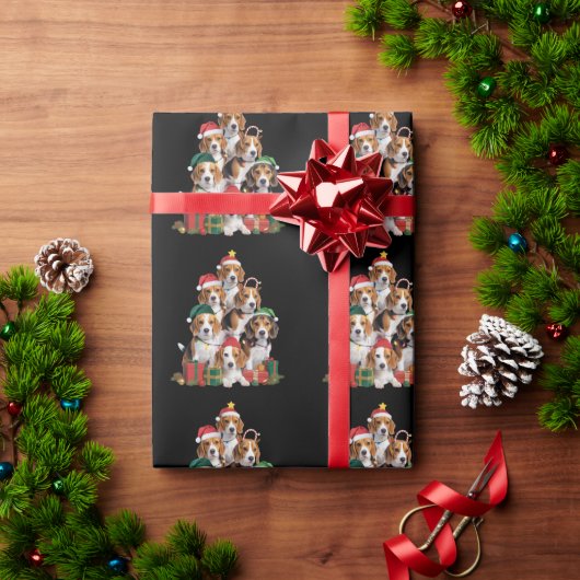 Beagle Christmas Tree With Santa Hat Dog Mom Dogs  Cadeaupapier (Feestdagen Geschenken)