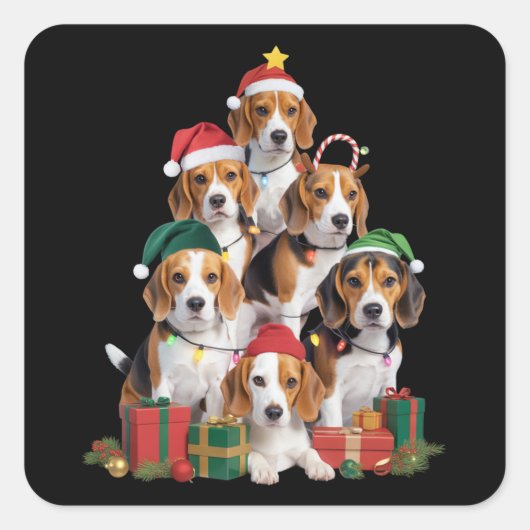 Beagle Christmas Tree With Santa Hat Dog Mom Dogs Vierkante Sticker (Voorkant)