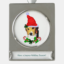 Beagle Christmas Verzilverd Banner Ornament