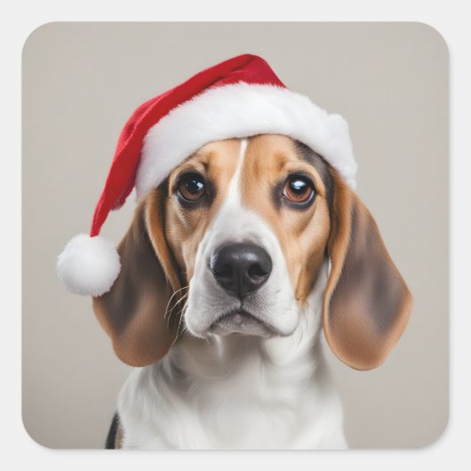 Beagle Christmas Vierkante Sticker (Voorkant)