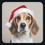 Beagle Christmas Vierkante Sticker<br><div class="desc">Schattigee Beagle met een kerstmuts.</div>
