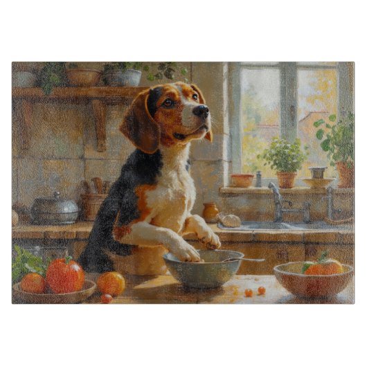 Beagle Cooking in Kitchen Snijplank (Voorkant)