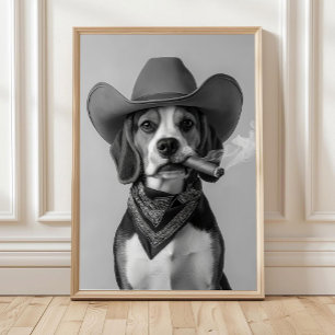 Beagle Cowboy Kunst aan de Wand, Western Print, Zw Poster