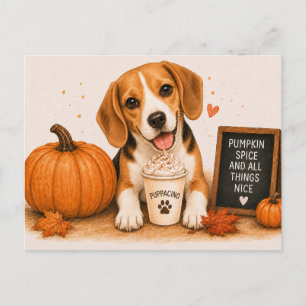 Beagle Cozy Pumpkin Spice Herfst Puppaccino Briefkaart