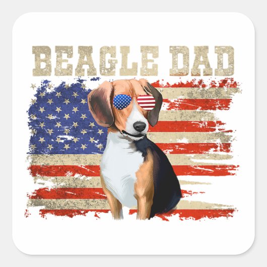 beagle dad merica american flag dog mannen op 4 ju vierkante sticker (Voorkant)