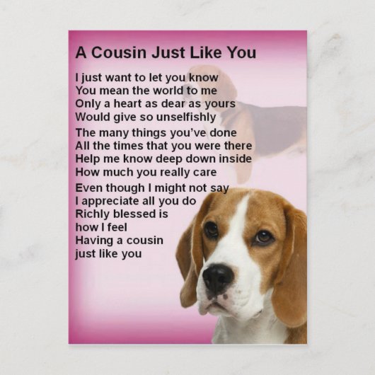Beagle Design Cousin Poem Briefkaart (Voorkant)