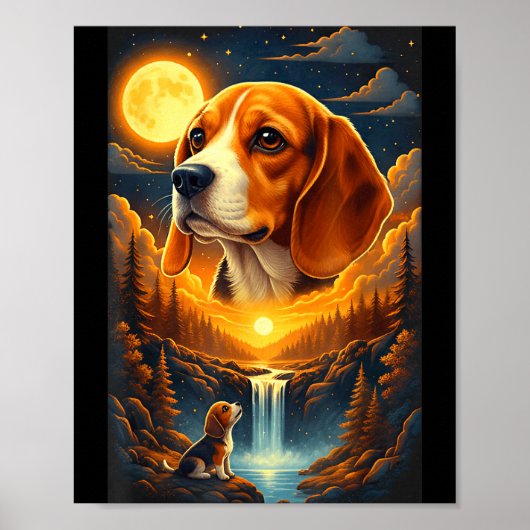 Beagle die naar de maan huilt  poster (Voorkant)