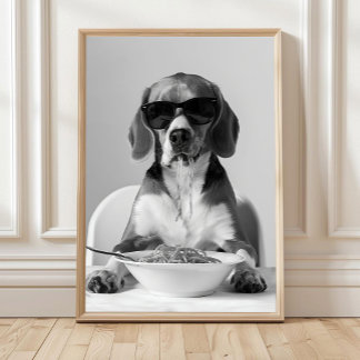 Beagle die pasta eet wandkunst, Spaghetti print, B Poster