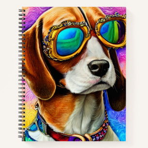 Beagle die zonnebrillen draagt notitieboek