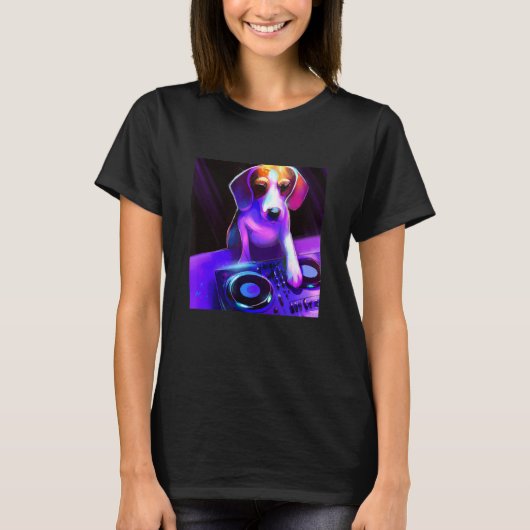 Beagle DJ Vaporwave Esthetische Hond Mannen Vrouwe T-shirt (Voorkant)