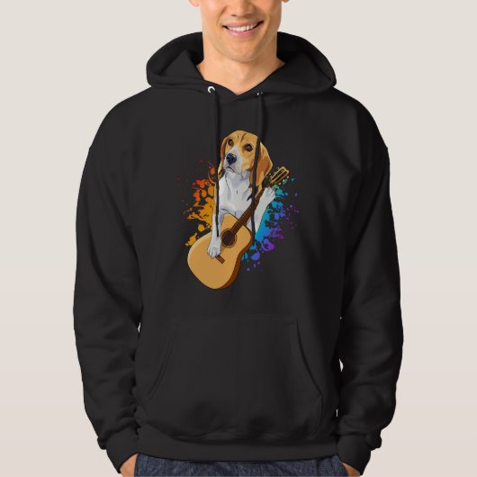 Beagle Dog Acoustic Guitar Mannen Hoodie (Voorkant)