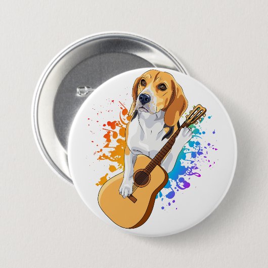 Beagle Dog Acoustic Guitar Round Ronde Button 7,6 Cm (Voorkant /achterkant)