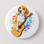 Beagle Dog Acoustic Guitar Round Ronde Button 7,6 Cm (Voorkant)