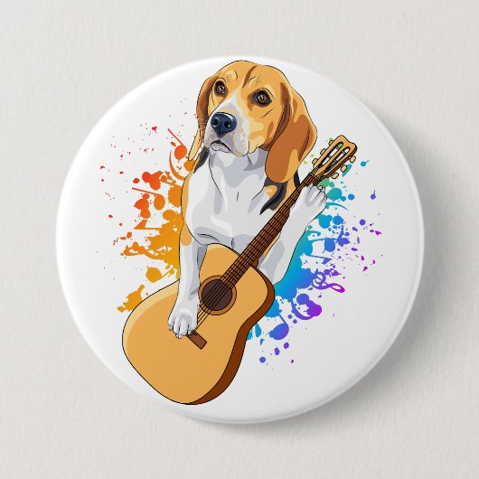 Beagle Dog Acoustic Guitar Round Ronde Button 7,6 Cm (Voorkant)
